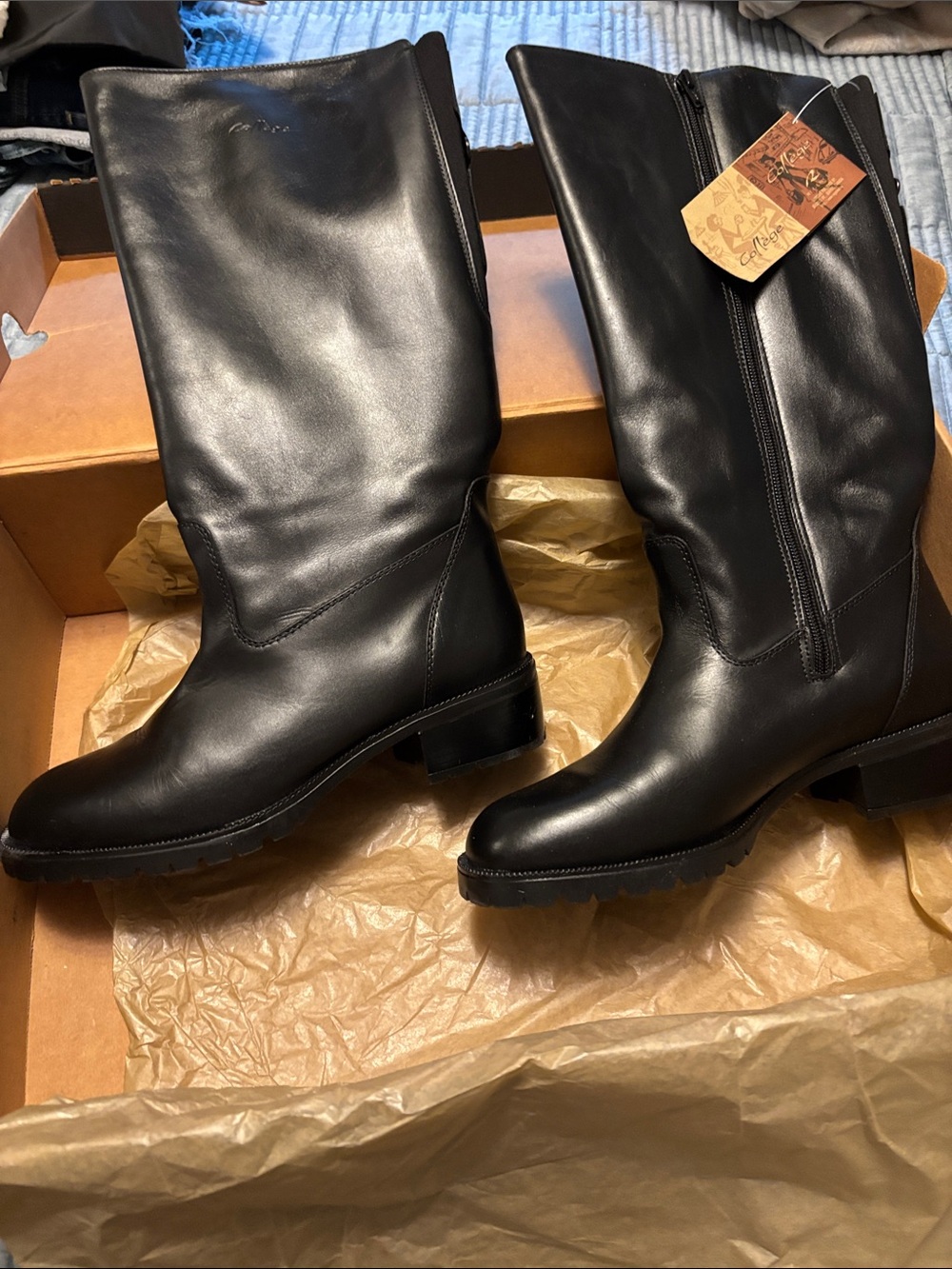 Black Leather Tall Zip Boots